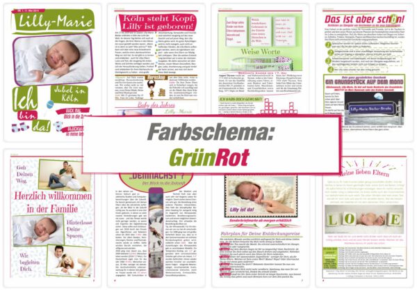 Die 8 Seiten der Geburtskarte im Farbschema GrünRot