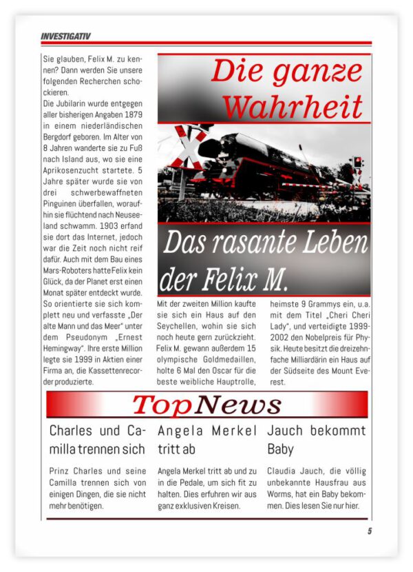 Geburtstagszeitung Beispiel Nichts als die Wahrheit Variante L